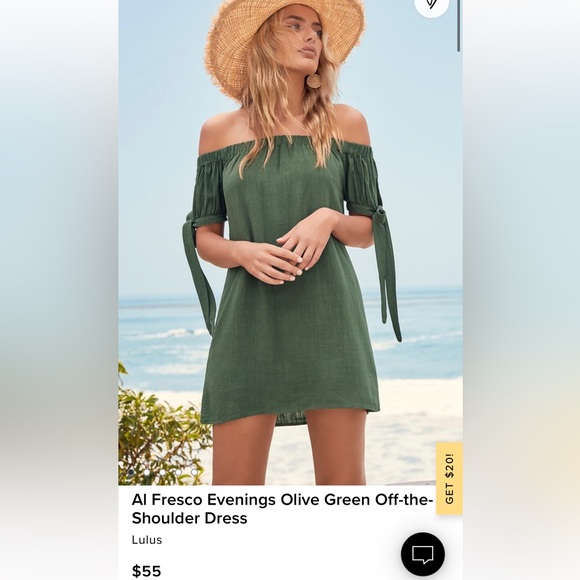 Lulus Dresses & Skirts - Lulu’s Off the Shoulder Green Dress || Great Throw on dress for a beach day!